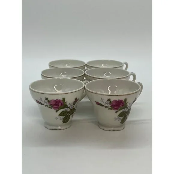 Set of 6 PorcelainTea Cups with Pink Roses Made in Japan - Picture 6 of 11